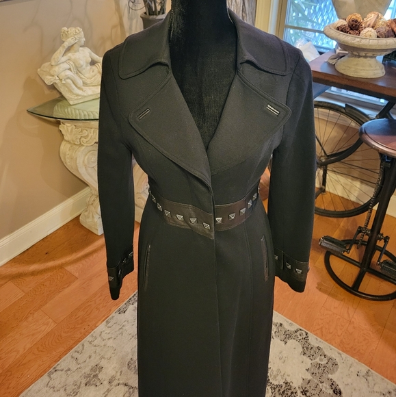 Bebe Studded Leather Full Length Black Coat in Small - GC - Picture 8 of 14